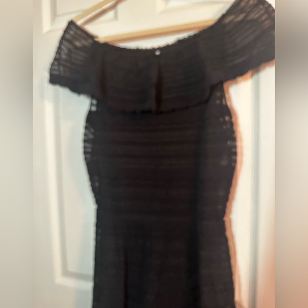 MISSONI ITALY Black Off-Shoulder Black Sparkly A-line Ruffle Neck Dress Knee NM - Picture 7 of 13